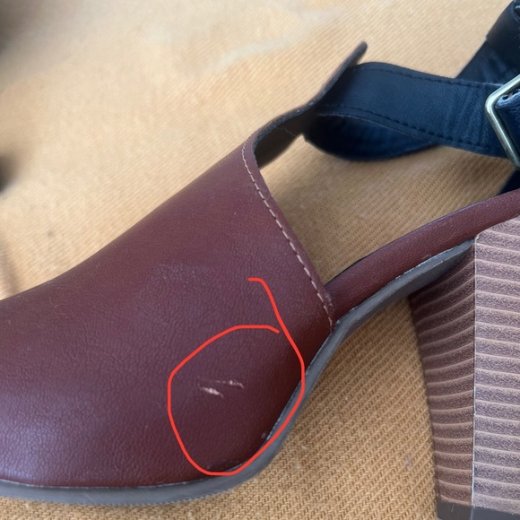 Black and brown open toe block heels with ankle strap - Picture 2 of 5